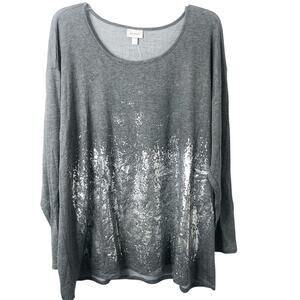 Avenue NWT Women's Gray Long Sleeve Metallic Sparkle Design Shirt Size 18/20